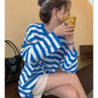 Long-sleeve Cold-shoulder Striped Loose-fit Top