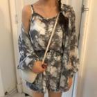Set: Spaghetti Strap Tie-dye Top + Shorts + Shirt