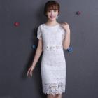 Short-sleeve Lace Cocktail Dress