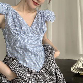 Ruffle Sleeves Plaid Midi A-line Dress