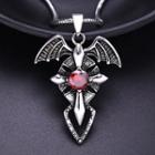 Stainless Steel Faux Crystal Wings Pendant Necklace