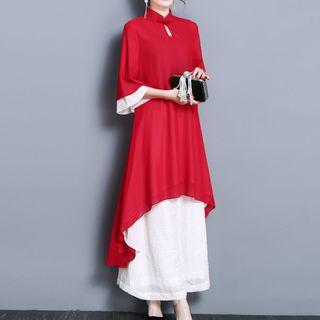 Set: Elbow-sleeve Dress + Pants
