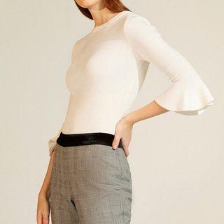 3/4-sleeve Round-neck Knit Top