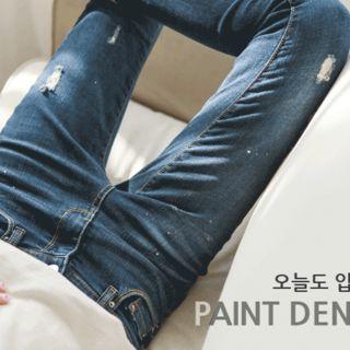 Paint-splatter Distressed Washed Skinny Jeans