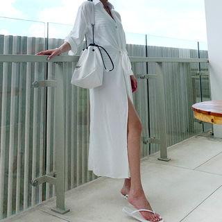 Self-tie Long Shirtdress