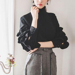 Turtleneck Ruffle Trim Blouse