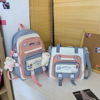 Color Block Lightweight Backpack / Tote Bag / Set