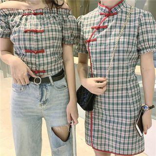 Color-block Plaid Short-sleeve Top / Dress