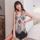 Color Block Crochet Fringed Cropped Camisole Top