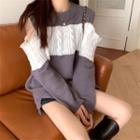 Cold-shoulder Two-tone Cable Knit Sweater Gray & White - One Size