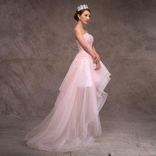 Embellished Strapless High Low Prom Dress