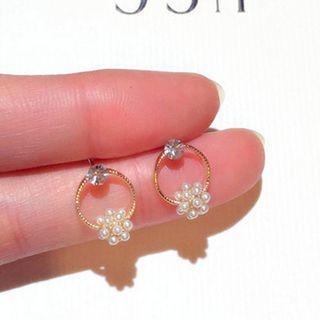 Faux Pearl Rhinestone Hoop Earring Gold - One Size