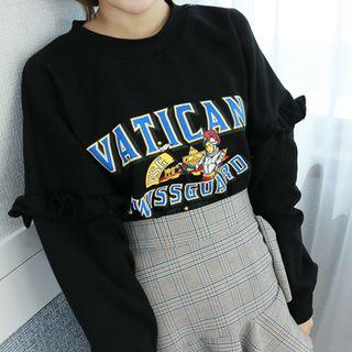 Petite Size - Frilled Printed Sweatshirt