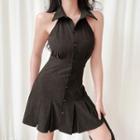 Sleeveless Halter Collar Mini A-line Dress