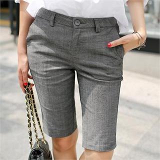 Flat-front Linen Blend Shorts