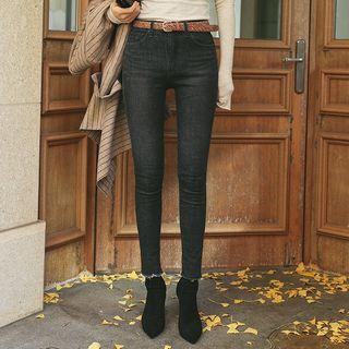 Fray-hem Fleece Lined Skinny Jeans