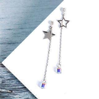 925 Sterling Silver Cube & Star Dangle Earring Silver - One Size