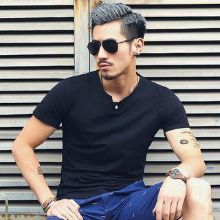 One Buttoned Short Sleeve Henley T-shirt