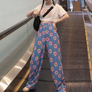 Doughnut Print Short-sleeve T-shirt / Wide-leg Pants