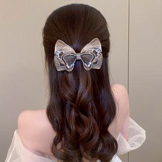 Bow Rhinestone Mesh Hair Clip