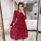 Bell Sleeve V-neck Floral Dress