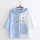Set: Color Block Hooded Short-sleeve T-shirt + Drawstring Straight-cut Jeans