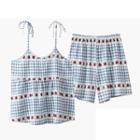 Loungewear Set : Strawberry Plaid Suspender Top & Shorts