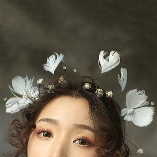 Feather Headpiece White & Light Blue - One Size