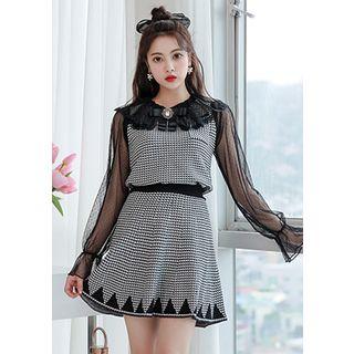 Set: Sleeveless Pattern Knit Top + A-line Miniskirt