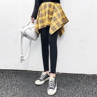 Ruffle Plaid Mock Two-piece Inset Leggings