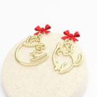 Asymmetrical Cat Drop Earring 1 Pair - Gold & Red - One Size