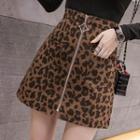 Leopard Print Zip A-line Mini Skirt