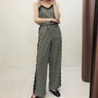 Spaghetti Strap Lace Trim Patterned Top / Wide-leg Pants