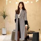 Faux-fur Cuff Houndstooth Long Coat