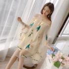 Off-shoulder Embroidered Mesh Midi A-line Dress