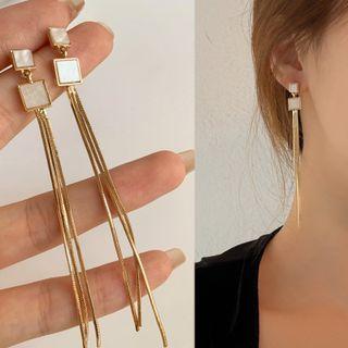 Square Resin Alloy Fringed Earring 1 Pair - Gold - One Size