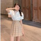 Plaid Pleated Skirt / Short-sleeve Shirt