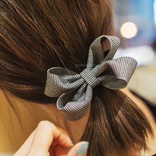 Plaid Bow Hair Tie Houndstooth - Black - One Size
