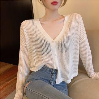 Long-sleeve V-neck Sheer Knit Cardigan