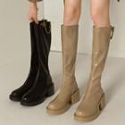 Chain Detail Platform Block Heel Knee High Boots