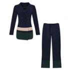 Set: Color Block Double-breasted Blazer + Dress Pants