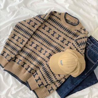 Print Knit Sweatshirt Flower - One Size