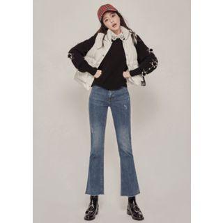 Button-hem Washed Boot-cut Jeans