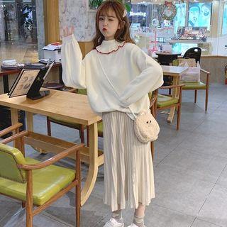 Ruffled-trim Mock-neck Top As Shown In Figure - One Size