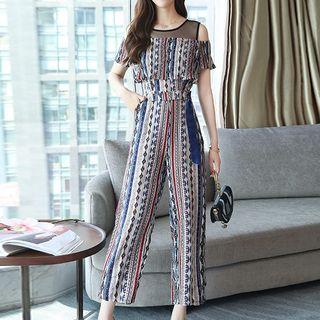 Cutout Shoulder Cropped Wide-leg Jumpsuit