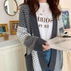 Long Color Block Open-front Cardigan Dark Gray & Light Gray - One Size