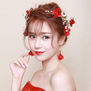 Wedding Set: Floral Hair Clip + Earring + Necklace