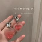 Heart Resin Alloy Dangle Earring 01 - Pink - One Size