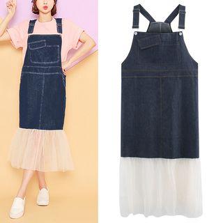 Midi Mesh Panel Denim Jumper Dress