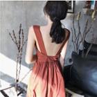 Open Back Square-neck Sleeveless Midi Dress